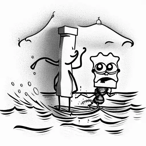 man walking in the sea with spongebob tattoo design idea