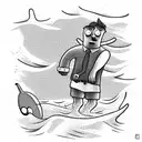 man walking in the sea with spongebob tattoo design idea