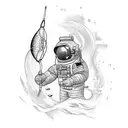 tattoo design with astronaut holding fishing rod and car key deep in water tattoo design idea