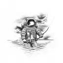 tattoo design with astronaut holding fishing rod and car key deep in water tattoo design idea