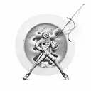 tattoo design with astronaut holding fishing rod and car key deep in water tattoo design idea