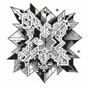 Create a new-school style snowflake made up of colorful geometric shapes, representing the complexity of sales strategies tattoo design idea