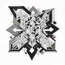 Create a new-school style snowflake made up of colorful geometric shapes, representing the complexity of sales strategies tattoo design idea