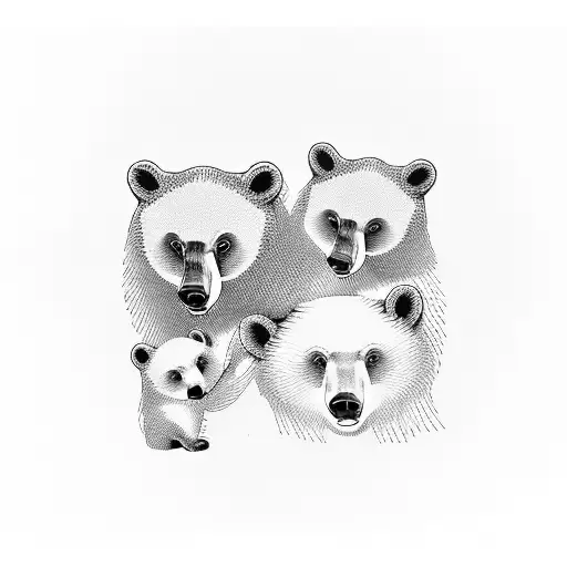 mama bear and two cubs tattoo design idea