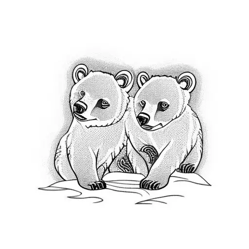 mama bear two cubs tattoo design idea