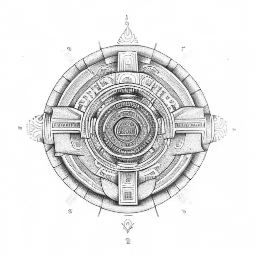 balance Aztec calendar non symmetrical tattoo design idea