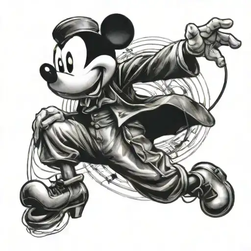 Mickey Mouse ballroom dancer with electrical circuit tattoo design idea