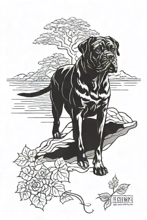 My black cane corso dog, my date of birth is 02.04.1990, sea, natural life, ivy painter, nature walk. spiritual awakenin tattoo design idea
