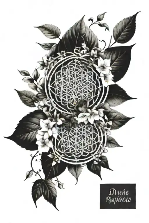 flower of life, awakening, divine justice, god, existence intuition ivy ayahuasca plant amazons signs writings tattoo design idea