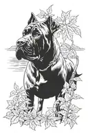 My black cane corso dog, my date of birth is 02.04.1990, sea, natural life, ivy painter, nature walk. spiritual awakenin tattoo design idea