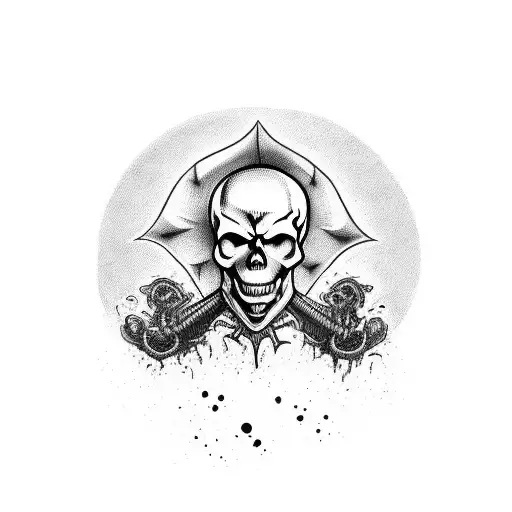 scary skull with angry expression, with a horn and a crack on its head. completed tattoo for the leg tattoo design idea