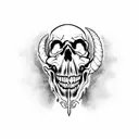scary skull with an angry expression, with a horn and a crack on its head, its mouth open. completed tattoo for the leg tattoo design idea
