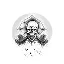 scary skull with angry expression, with a horn and a crack on its head. completed tattoo for the leg tattoo design idea