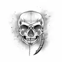 scary skull with angry expression, with a horn and a crack on its head. completed tattoo for the leg tattoo design idea