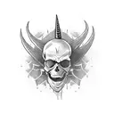 scary skull with angry expression, with a horn and a crack on its head. completed tattoo for the leg tattoo design idea