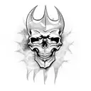 scary skull with angry expression, with a horn and a crack on its head. completed tattoo for the leg tattoo design idea