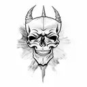 scary skull with angry expression, with a horn and a crack on its head. completed tattoo for the leg tattoo design idea