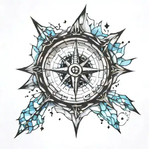 compass with shattered glass tattoo design idea