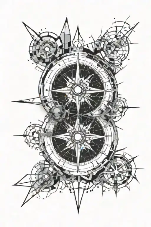 compass with shattered glass surrounded tattoo design idea