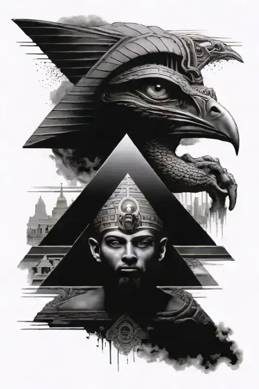 god Ra with an eye against the background of pyramids tattoo design idea