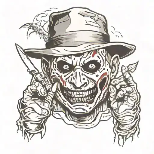 Freddy krueger glove wrapped around jason vorhees mask tattoo design idea
