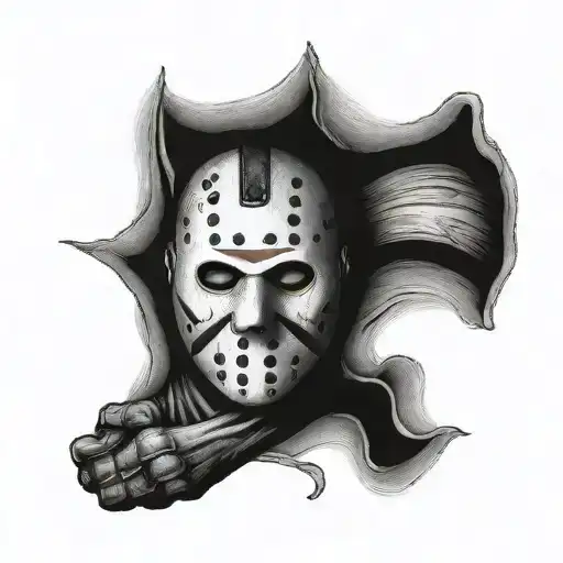 Freddy kruegers glove wrapped around jason vorhees mask tattoo design idea