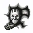 Freddy kruegers glove wrapped around jason vorhees mask tattoo design idea