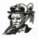 Freddy kruegers glove wrapped around jason vorhees mask tattoo design idea