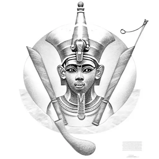 An Egyptian pharaoh playing a musical instrument tattoo design idea