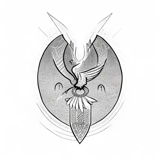 A phoenix rising from an Egyptian ankh tattoo design idea