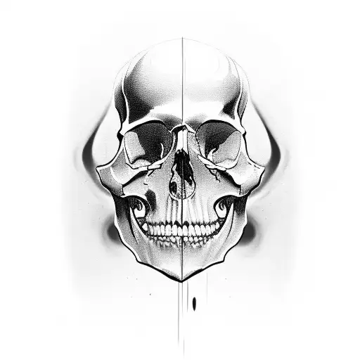 half a skull, half a womans face, asymmetry background tattoo design idea
