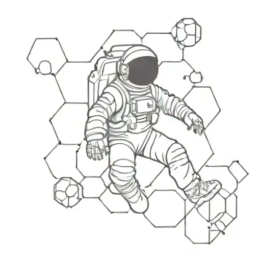 honeycomb geometric design with an astronaut floating tattoo design idea