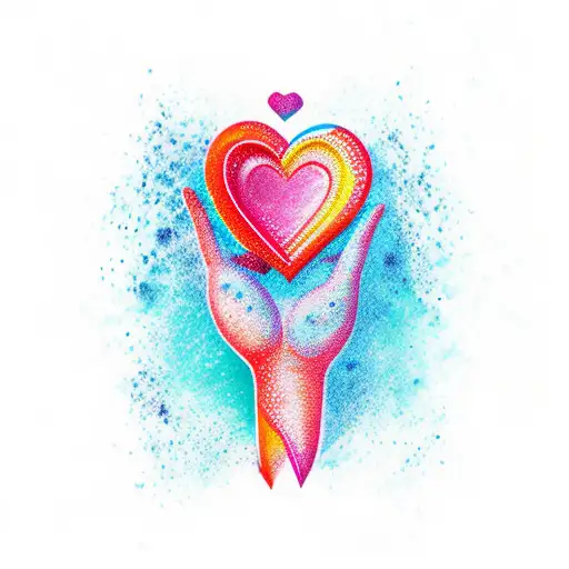 the word 'Love' as a colourful ocean themed hand tattoo  tattoo design idea