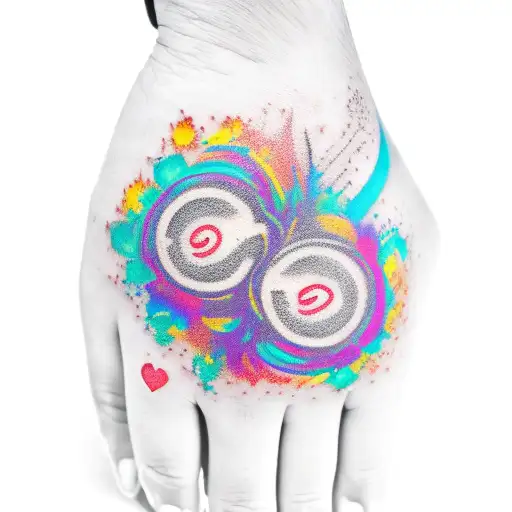 the word 'Love' as a colourful steam punk hand tattoo  tattoo design idea