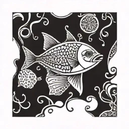 sunfish, squid and lemon  tattoo design idea