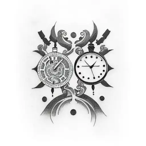 Design a black-grey tattoo inspired by the concept of time travel in Steins Gate tattoo design idea