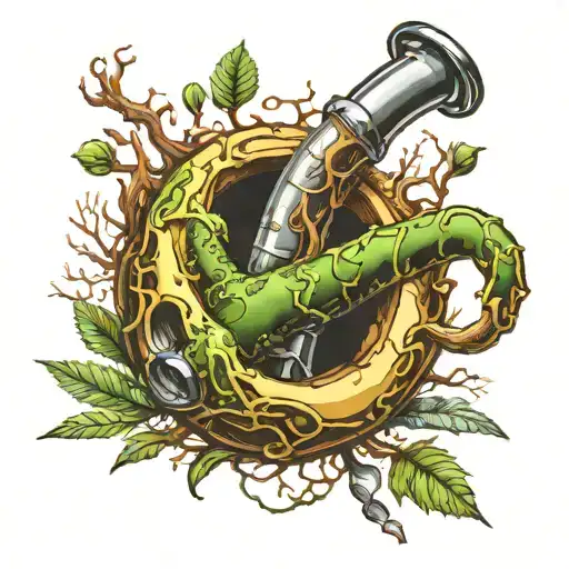 Crack pipe  lauhing surrounded by forest alcohol  tattoo design idea