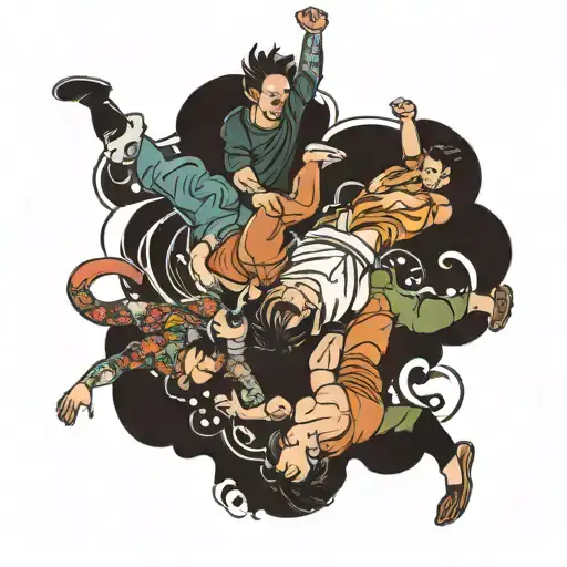 four people doing backflips  tattoo design idea