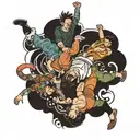four people doing backflips  tattoo design idea