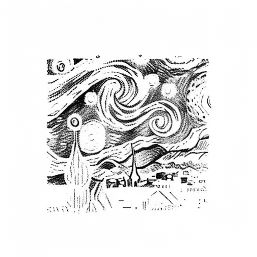starry night van gogh with the city Potosí Bolivia  tattoo design idea