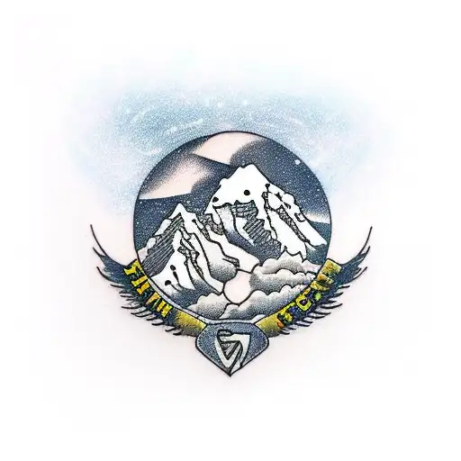 a sport motor with dkg on and a the mount everest as the background  tattoo design idea