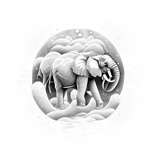 Elephant ocean flowers stars tattoo design idea