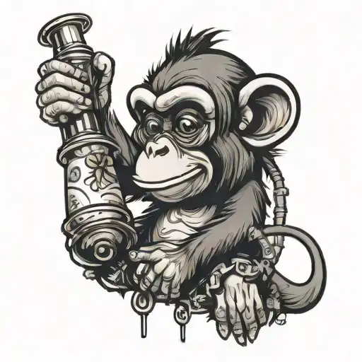 monkey holding bong strapped tattoo design idea