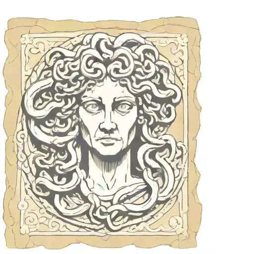 Medusa Gorgon in sketch style on a piece of ancient stone slab tattoo design idea