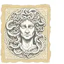 Medusa Gorgon in sketch style on a piece of ancient stone slab tattoo design idea