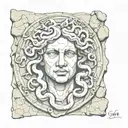 Medusa Gorgon in sketch style on a piece of ancient stone slab tattoo design idea