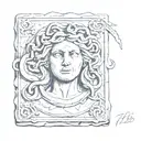 Medusa Gorgon in sketch style on a piece of ancient stone slab tattoo design idea