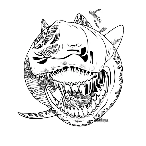 tiger shark and skull hawaiian tattoo design idea