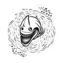 simple one line skull with shark swimming behind it  tattoo design idea