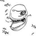 simple one line skull with shark swimming behind it  tattoo design idea